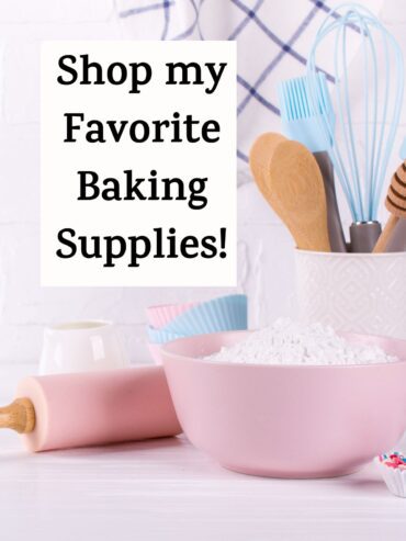 Some kitchen supplies with the text "shop my favorite baking supplies"